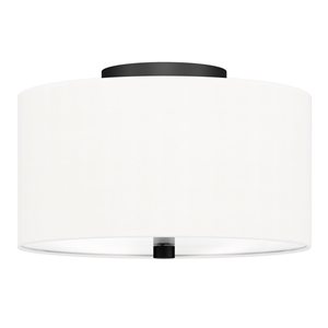 Hailey Home Ellis 12-in W Matte Black Flush Mount Light w/ White Fabric Shade