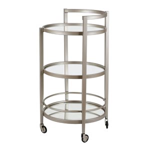 Hailey Home Hause 36 H x 21-in dia 3-Tier Satin Nickel Metal Round Bar Cart w/ Wheels