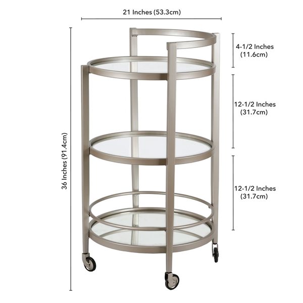 Hailey Home Hause 36 H x 21-in dia 3-Tier Satin Nickel Metal Round Bar Cart w/ Wheels