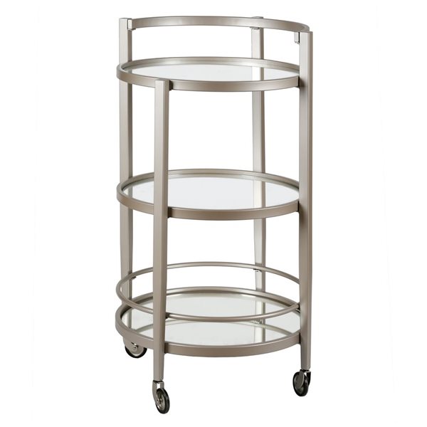 Hailey Home Hause 36 H x 21-in dia 3-Tier Satin Nickel Metal Round Bar Cart w/ Wheels