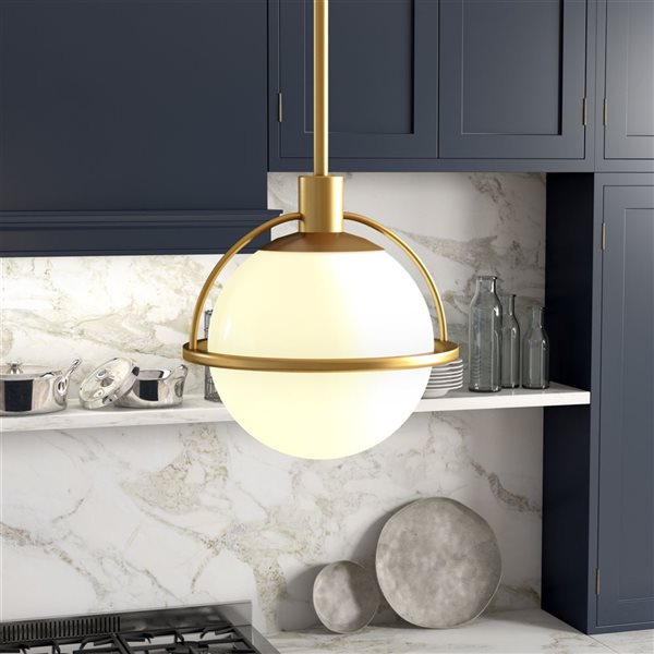 Hailey Home Cieonna 9.4-in W Brass Pendant Ceiling Light w/ Frosted Glass Shade