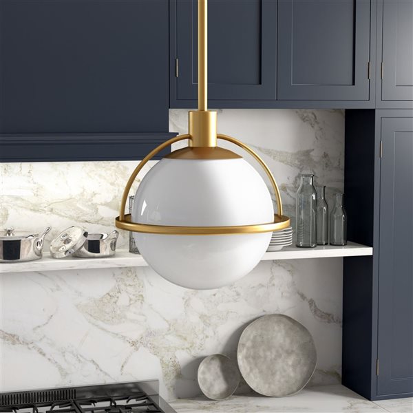 Hailey Home Cieonna 9.4-in W Brass Pendant Ceiling Light w/ Frosted Glass Shade