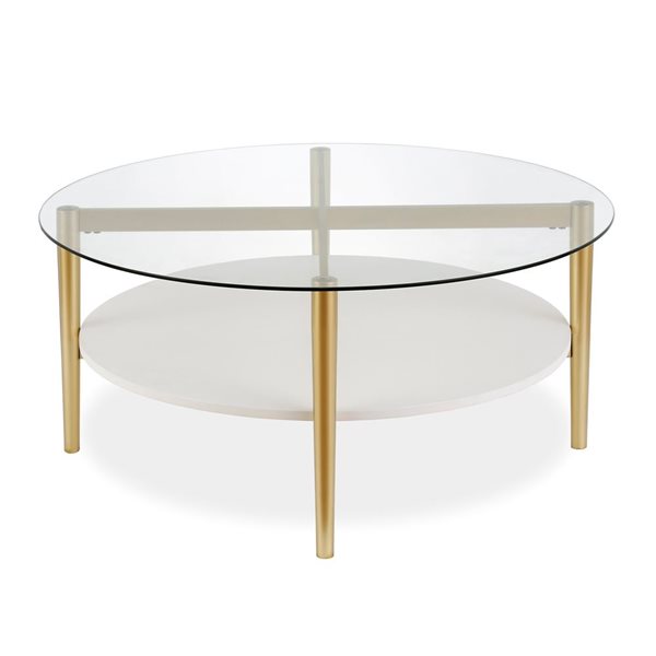 Hailey Home Otto Brass Round Glass Coffee Table w/ MDF Shelf