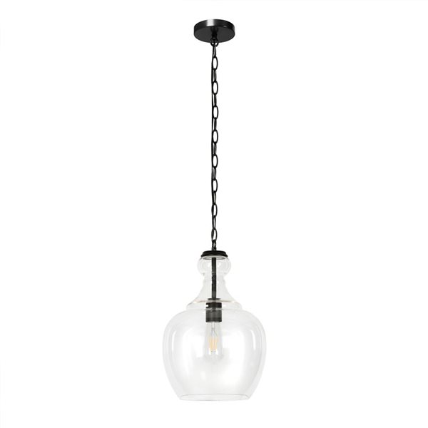 Luminaire suspendu Verona Hailey Home 11 po l. noir avec abat-jour en verre transparent