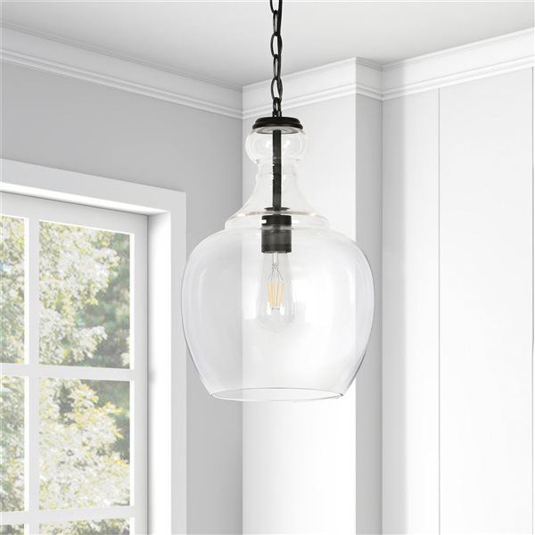 Hailey Home Verona 11-in W Black Pendant Ceiling Light w/ Clear Glass Shade