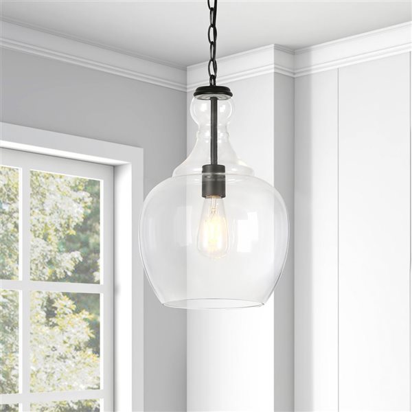 Hailey Home Verona 11-in W Black Pendant Ceiling Light w/ Clear Glass Shade