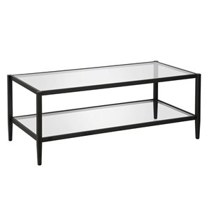 Hailey Home Hera Black Glass Coffee Table w/ Glass Shelf