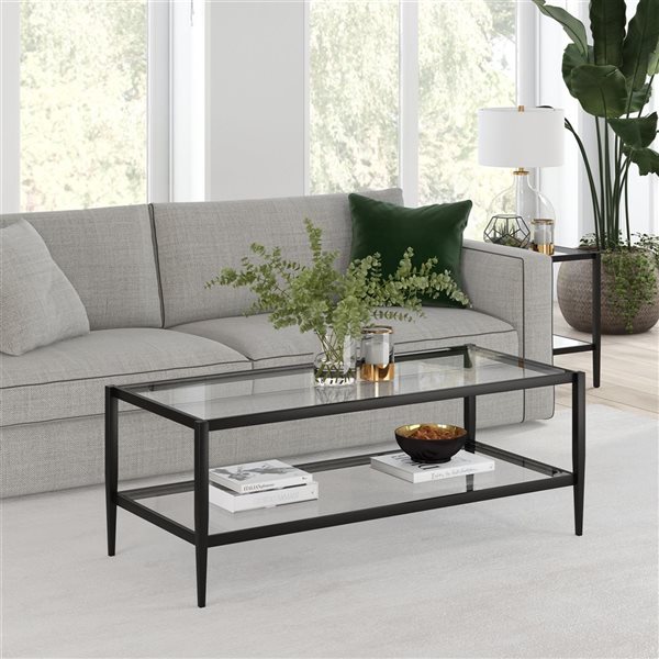 Table basse Hera de Hailey Home noir avec surface et tablette en verre