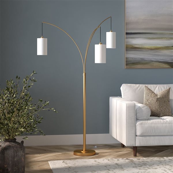 Hailey Home Aspen 83-in H Brass 3-Light Multi-Head Floor Lamp w/ White Fabric Shades