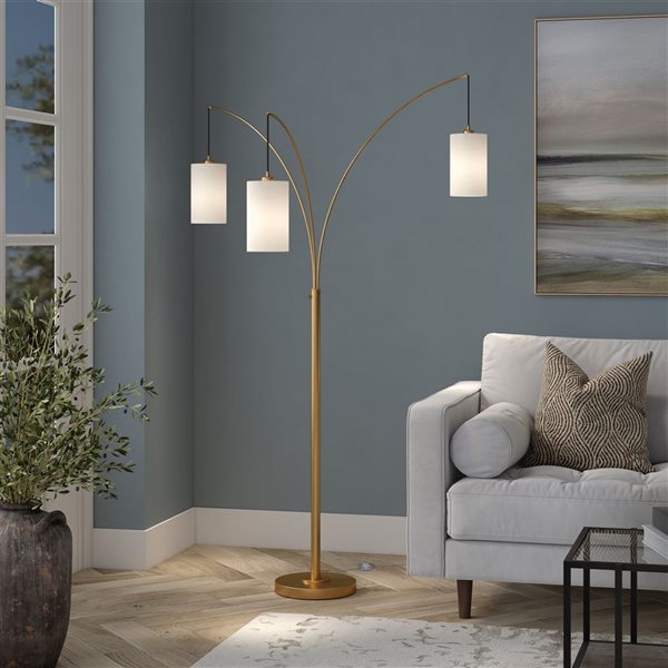 Hailey Home Aspen 83-in H Brass 3-Light Multi-Head Floor Lamp w/ White Fabric Shades