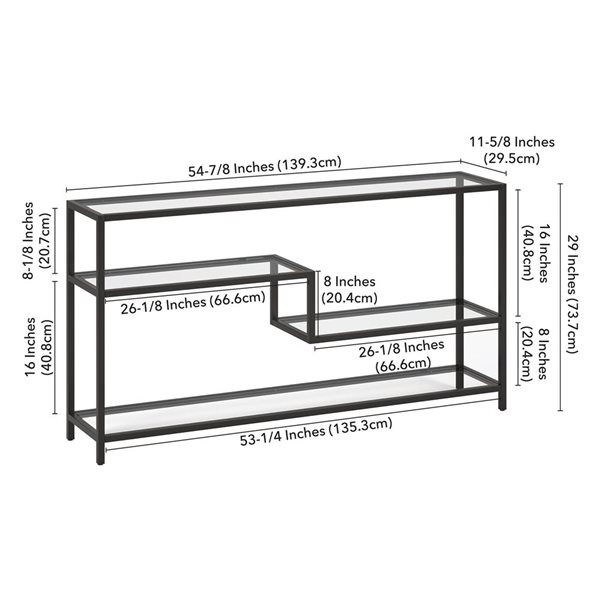 Hailey Home Lovett 55-in W Blackened Bronze Metal Modern Console Table w/ Glass Shelves