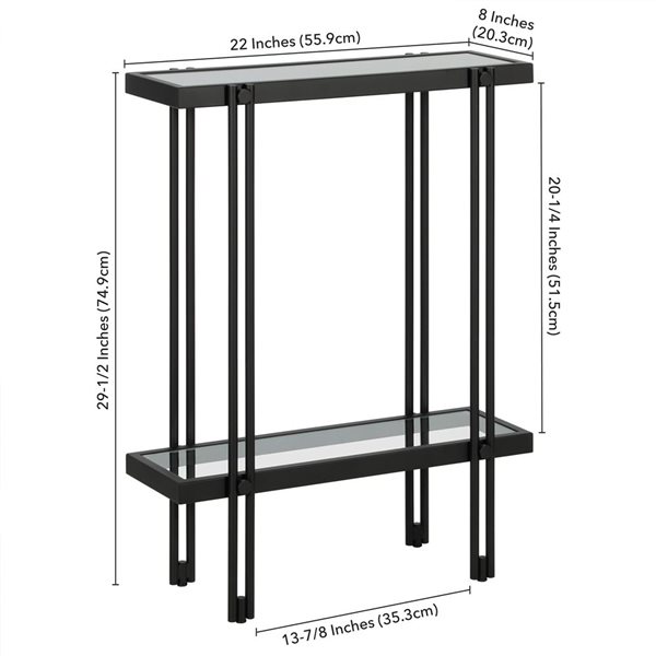 Hailey Home Inez 22-in W 2-Tier Blackened Bronze Metal Modern Console Table w/ Glass Shelf