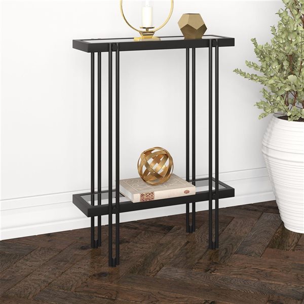 Hailey Home Inez 22-in W 2-Tier Blackened Bronze Metal Modern Console Table w/ Glass Shelf