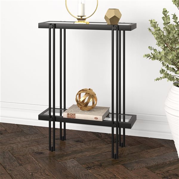 Hailey Home Inez 22-in W 2-Tier Blackened Bronze Metal Modern Console Table w/ Glass Shelf