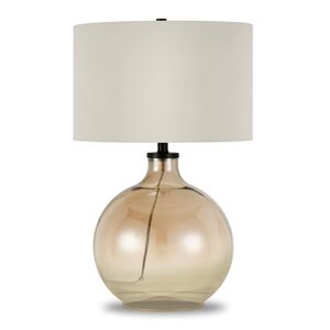 Lampe de table Laelia de Hailey Home 24,75 po h. base en verre lustré doré et abat-jour tambour en tissu blanc