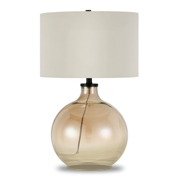 Hailey Home Laelia 24.75-in H Gold Lustre Glass Base Table Lamp with White Fabric Drum-Shaped Shade