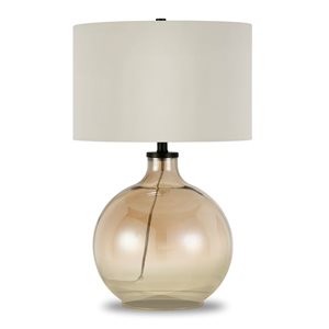 Hailey Home Laelia 24.75-in H Gold Lustre Glass Base Table Lamp with White Fabric Drum-Shaped Shade