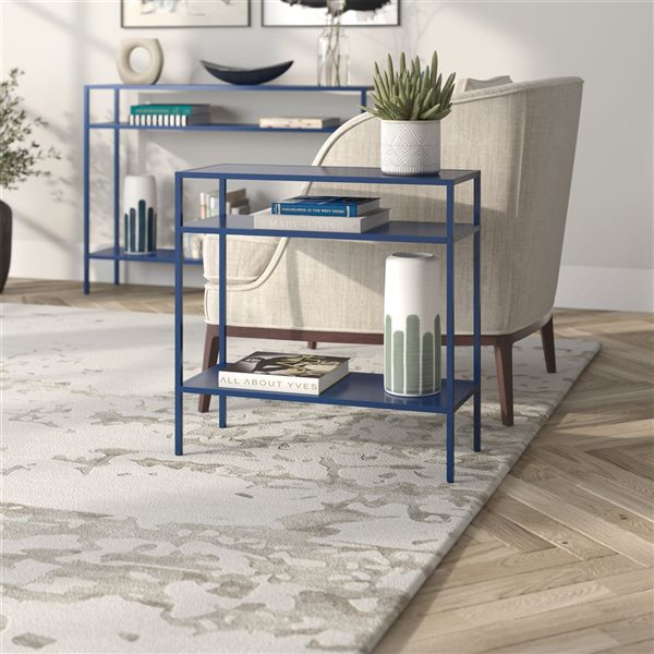 Hailey Home Ricardo Blue Metal Rectangular Round End Table