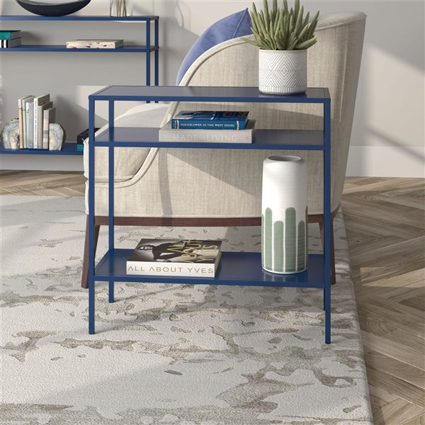 Hailey Home Ricardo Blue Metal Rectangular Round End Table