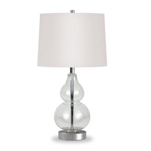 Lampe de table Katrina de Hailey Home 21,25 po h. verre clair et métal nickel satiné avec abat-jour en tissu blanc