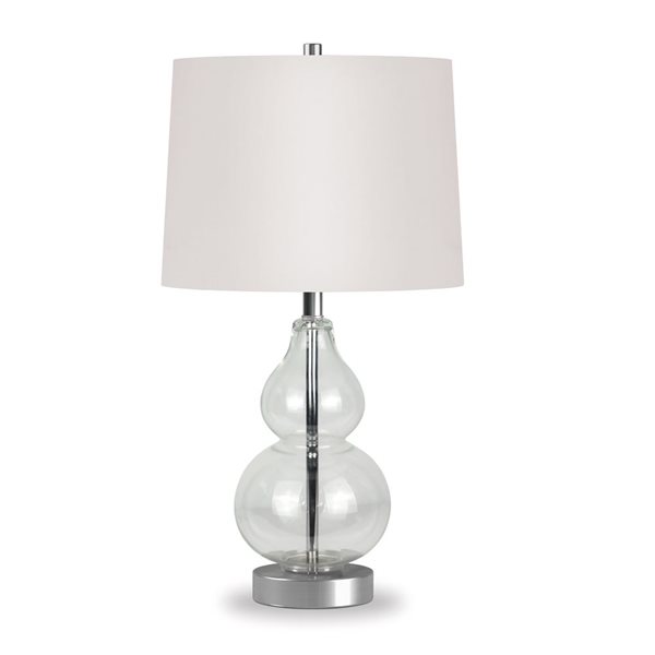 Hailey Home Katrina 21.25-in H Clear Glass/Satin Nickel Metal Table Lamp with White Fabric Shade