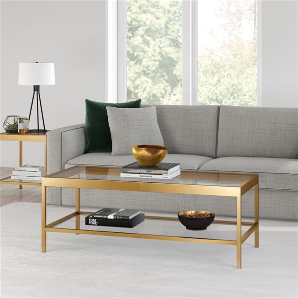 Hailey Home Alexis Brass Glass Coffee Table