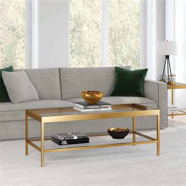 Hailey Home Alexis Brass Glass Coffee Table