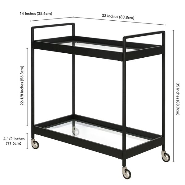 Hailey Home Cooper 33 W x 14 D x 35-in H 2-Tier Blackened Bronze Metal Bar Cart w/ Wheels