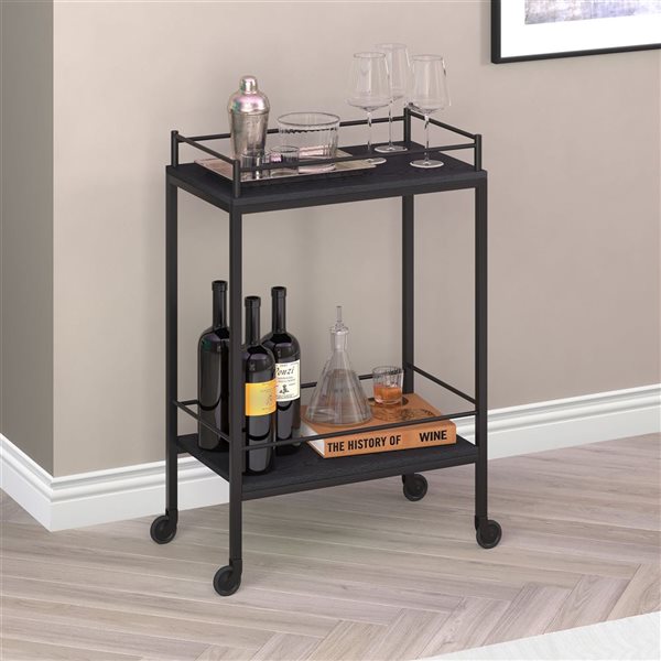 Hailey Home Cooper 33 W x 14 D x 35-in H 2-Tier Blackened Bronze Metal Bar Cart w/ Wheels