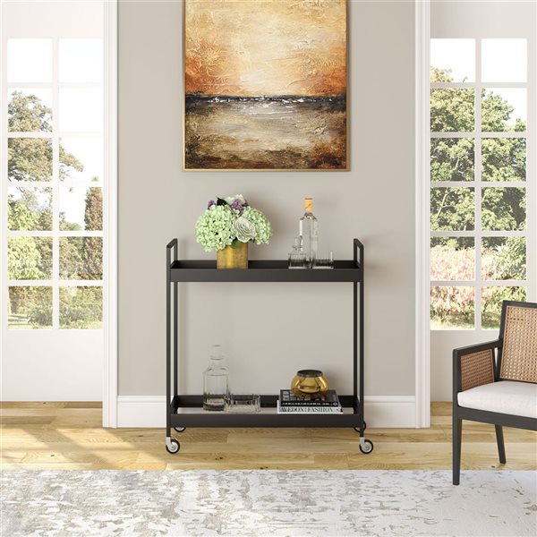 Hailey Home Cooper 33 W x 14 D x 35-in H 2-Tier Blackened Bronze Metal Bar Cart w/ Wheels