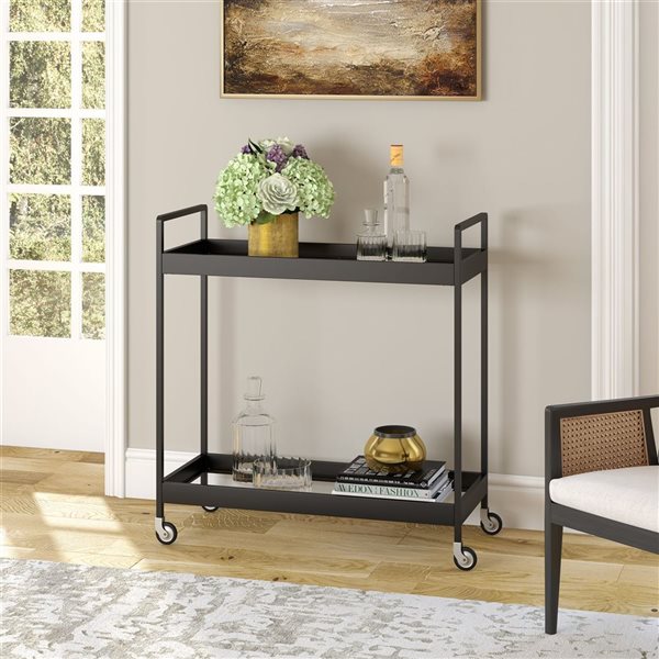 Hailey Home Cooper 33 W x 14 D x 35-in H 2-Tier Blackened Bronze Metal Bar Cart w/ Wheels