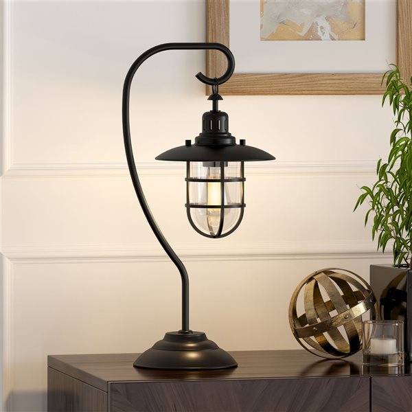 Hailey Home Bay 22-in H Blackened Bronze Metal Nautical Table Lamp with Clear Globe Glass and Metal Shade