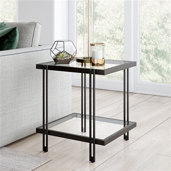 Hailey Home Inez Black Glass Square End Table