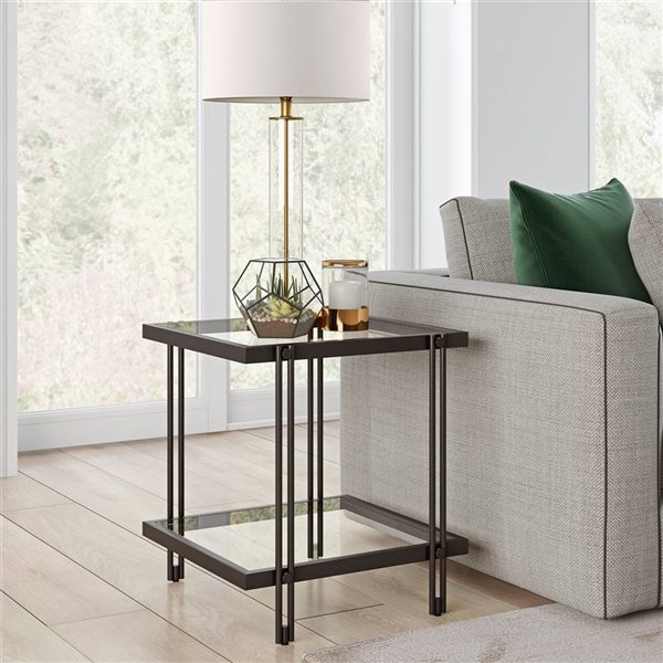 Hailey Home Inez Black Glass Square End Table