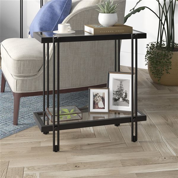 Hailey Home Inez Black Glass Rectangular End Table