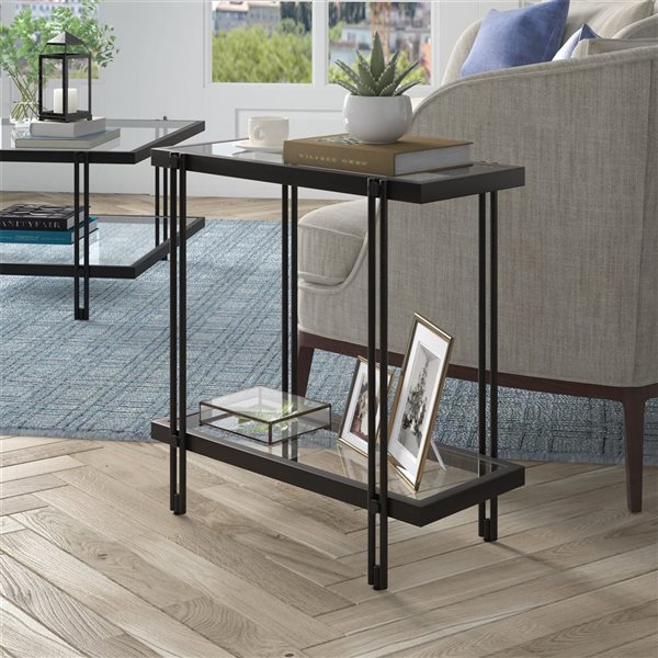 Hailey Home Inez Black Glass Rectangular End Table