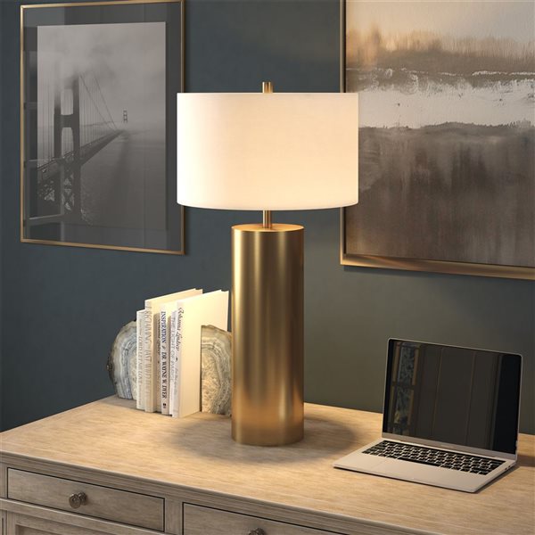 Hailey Home York 29.5-in H Brass Table Lamp with Fabric Shade