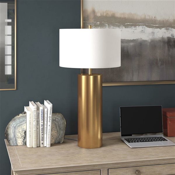 Hailey Home York 29.5-in H Brass Table Lamp with Fabric Shade