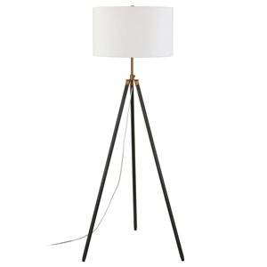 Hailey Home Kahn 67-in H Black and Brass Floor Lamp w/ White Fabric Shade