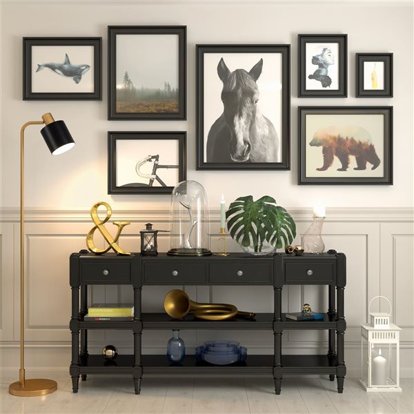 Hailey Home Thew 65-in H Brass Floor Lamp w/ Black Metal Shade