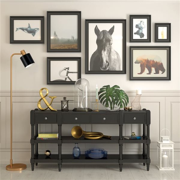 Hailey Home Thew 65-in H Brass Floor Lamp w/ Black Metal Shade