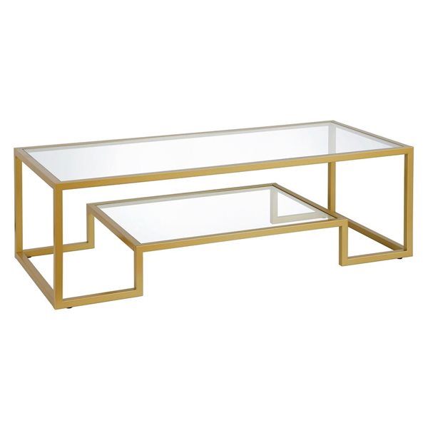 Table basse Athena de Hailey Home grand format laiton avec surface en verre