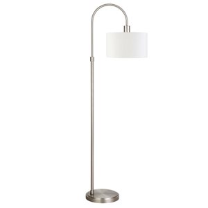 Hailey Home Veronica 70-in H Brushed Nickel Arc Floor Lamp w/ White Fabric Shade