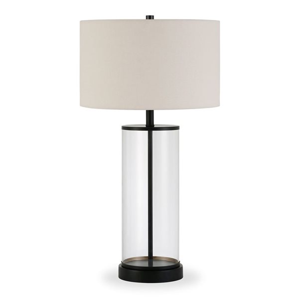 Lampe de table Rowan de Hailey Home 28 po h. métal bronze noirci et verre clair avec abat-jour en tissu blanc