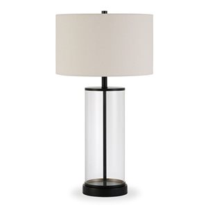 Lampe de table Rowan de Hailey Home 28 po h. métal bronze noirci et verre clair avec abat-jour en tissu blanc