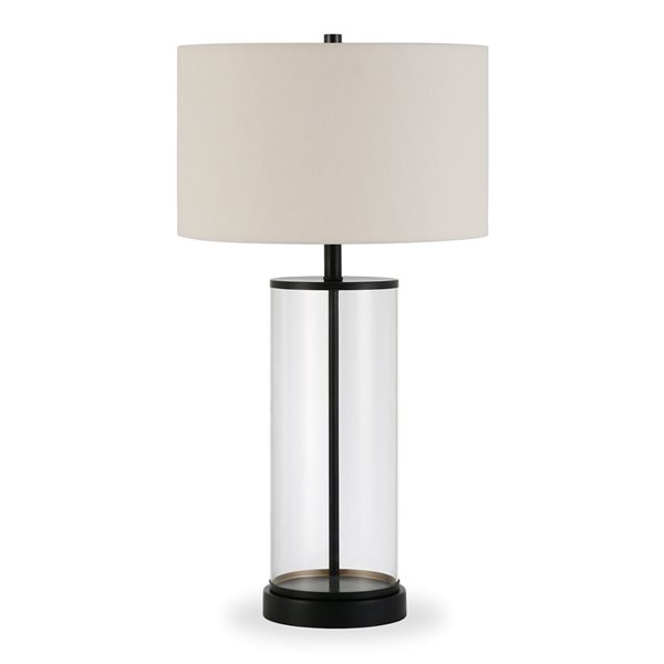 Hailey Home Rowan 28-in H Blackened Bronze/Clear Glass Table Lamp with White Fabric Shade