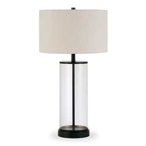 Hailey Home Rowan 28-in H Blackened Bronze/Clear Glass Table Lamp with White Fabric Shade