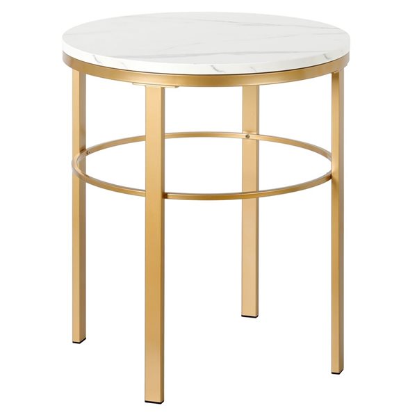 Hailey Home Gaia Brass Faux Marble Round End Table