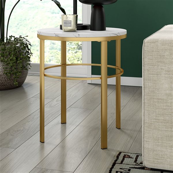 Hailey Home Gaia Brass Faux Marble Round End Table