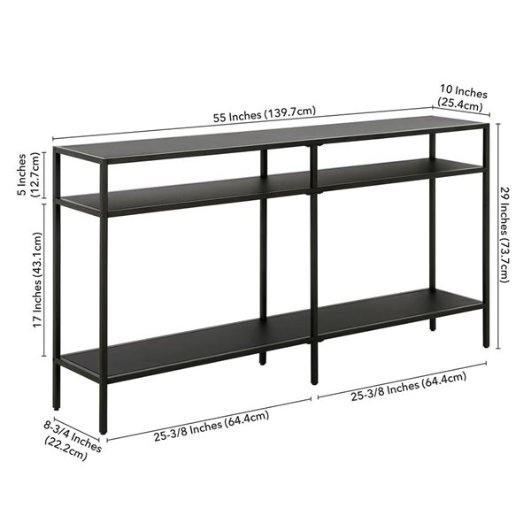 Hailey Home Sivil 55-in W 3-Tier Blackened Bronze Metal Modern Console Table w/ Metal Shelves